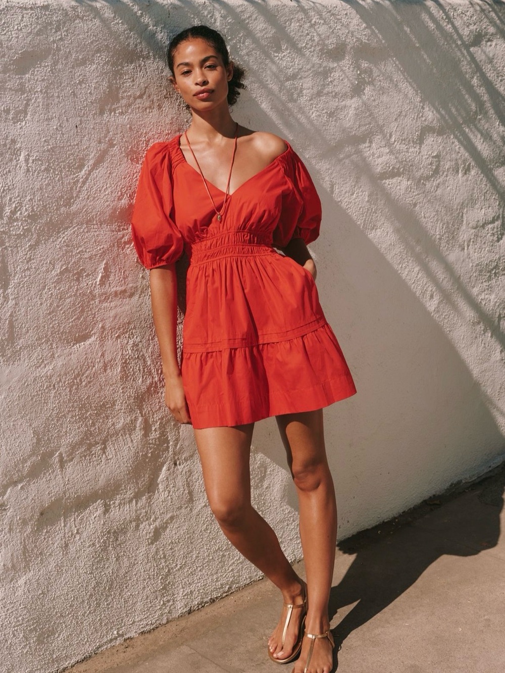 NWT retail $148. #Reclectic #Anthropologie Red Puff Sleeve V-Neck Mini Dress